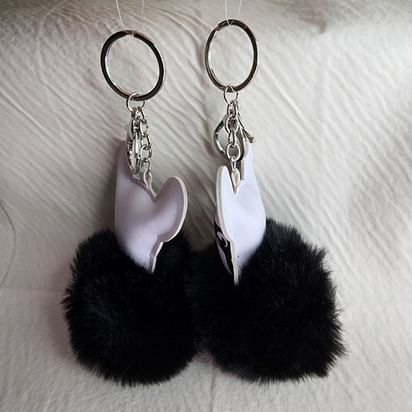 Boston Terrier / French Bulldog Dog Keychains Pom Pom Black White Set of 2 NWOT - Picture 14 of 15